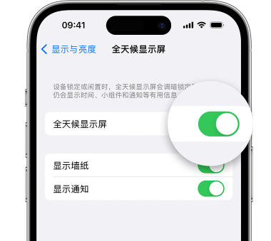 园林办事处苹果15预约维修分享iPhone15如何设置全天候显示屏幕可见 